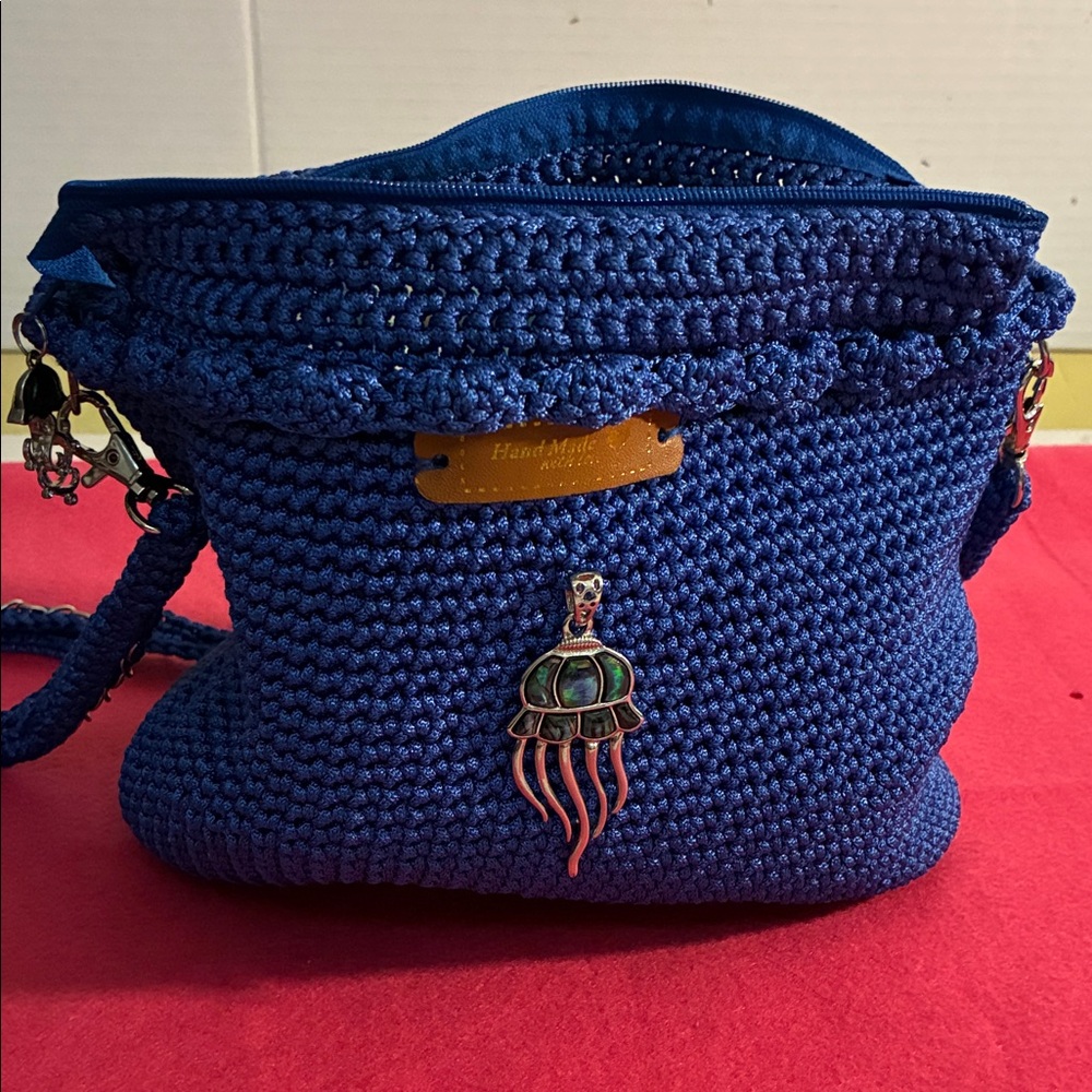 Handmade Blue Crochet Crossbody Bag